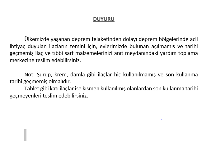 Deprem Bölgesine İlaç ve Tıbbi Malzeme Kampanyası